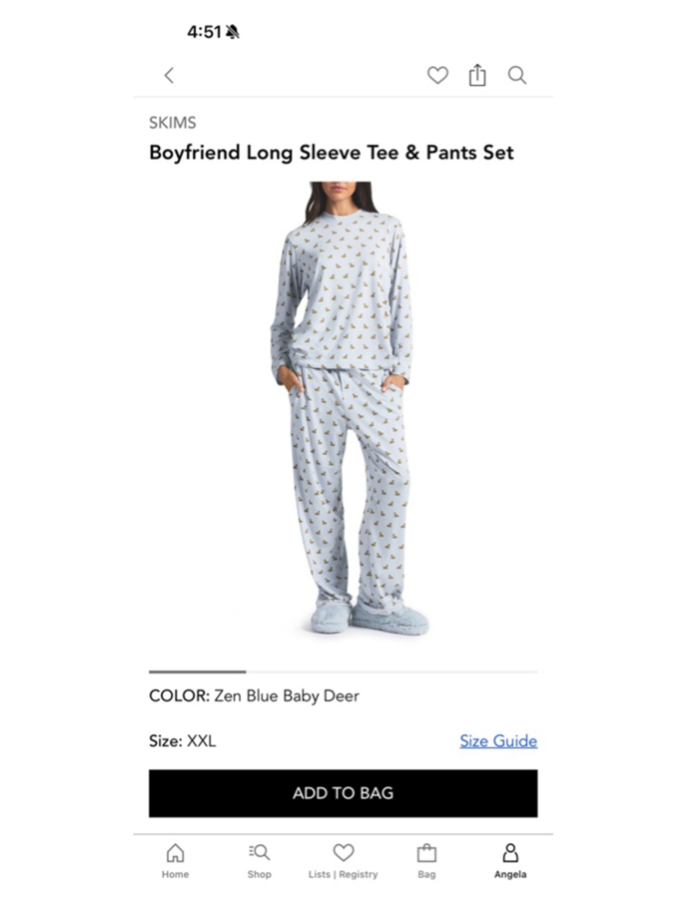 SKIMS Boyfriend Long-Sleeve Zen Blue Baby Deer Pajama Set L SKU690 - Picture 3 of 3